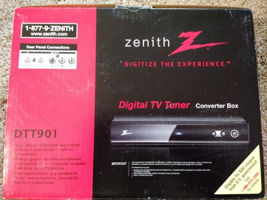 Zenith DTT901 Digital To Analog TV Tuner Converter Box w/ Pass-Through no remote