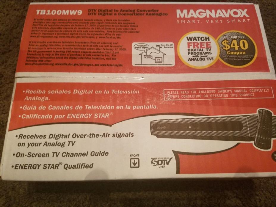 Magnavox Tv Converter Box TB100MW9-DTV Digital To Analog W/Remote New Sealed Box
