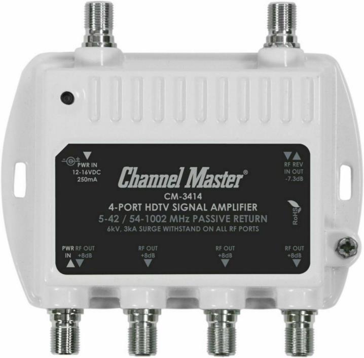 Channel Master CM3414 4-Port Distribution Amplifier for Cable and Antenna Sig...