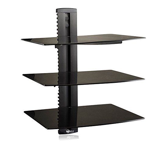 3 Tier Triple Glass Shelf Wall Mount Bracket Under TV Component Cable Box DVD