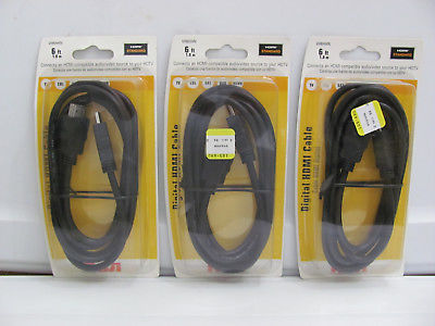 Qty Of 3 RCA DIGITAL HDMI CABLE 6 Foot VH6HHN 1080P Audio Video 6' High Speed