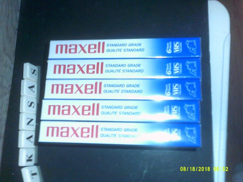 Lot of 5 New Vcr 6HR Standard Grade Vhs Cassette Tape Cartridge T120/246M Maxell