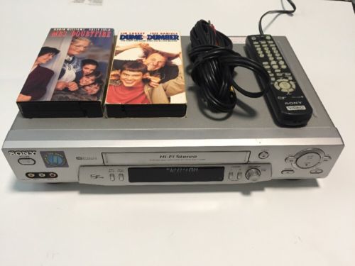 Sony SLV-N81 VHS Player Hi-Fi Stereo VCR Plus W/Remote and Two Tapes.