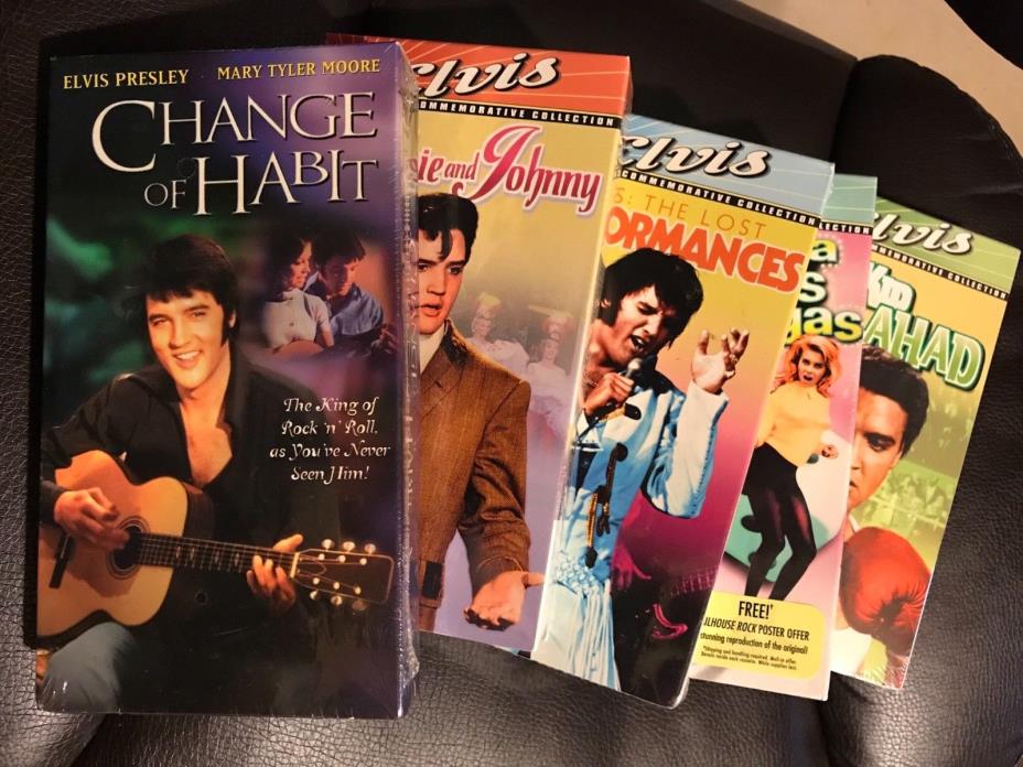 Lot of 6 Elvis Presley collection Vintage Full Color Movies VHS VCR tape NEW~NOS