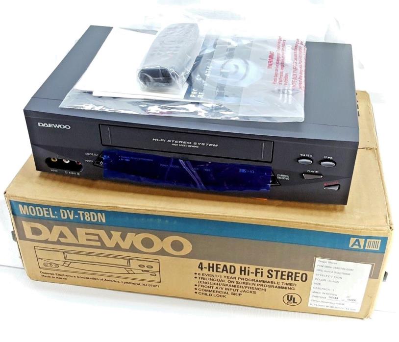 Daewoo DV-T8DN 4 Head VHS Gray HI-FI Stereo VCR New In Open Box Complete