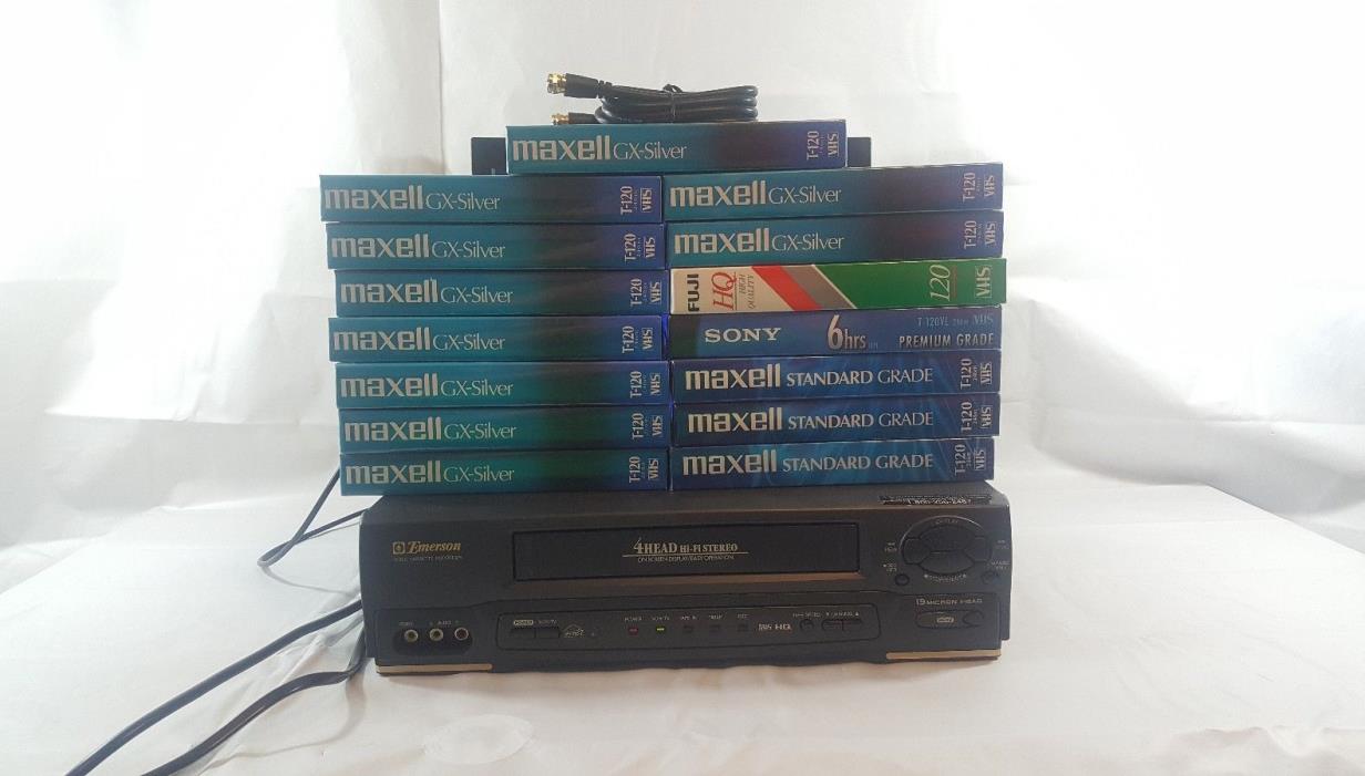 Emerson EWV601B VHS Player VCR Video Cassette Recorder With 15 New Blank Tapes