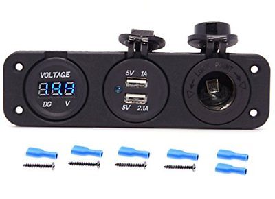Cllena Triple Function Dual USB Charger Blue LED Voltmeter 12V Outlet Socket For