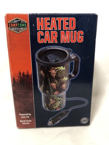 Camp Camo Heated Car Mug 13 Onz. Thermo Mug Plugs In To Car Ligther