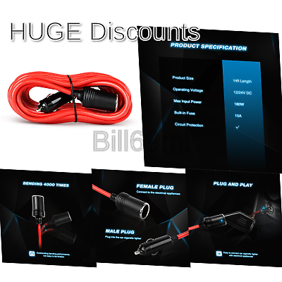 Nilight 10003W 14ft Extension Cord Cable Heavy Duty 12V/24V Car Charger with ...