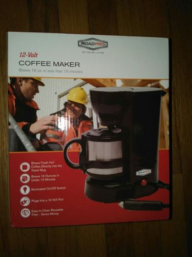 RoadPro 12-Volt Coffee Maker Brews 16 ounces in 15 minutes in Stainless Mug New