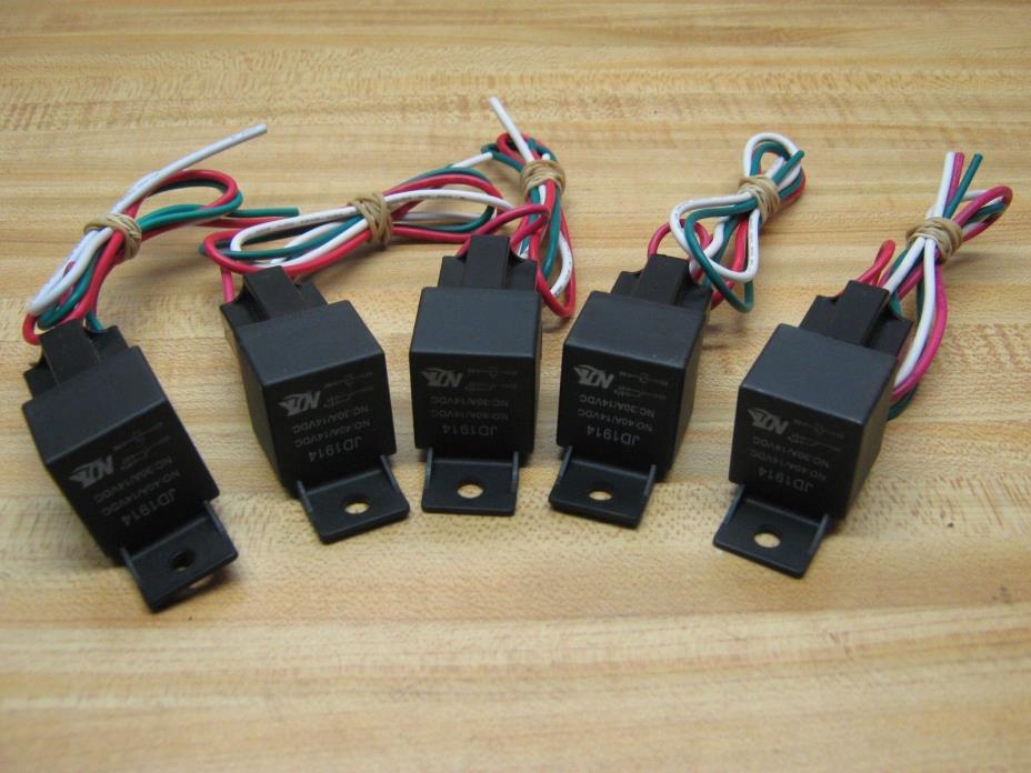 JD1914 Relay, 5 pin 40 amp, 14VDC with wiring harnesses - Lot of 5