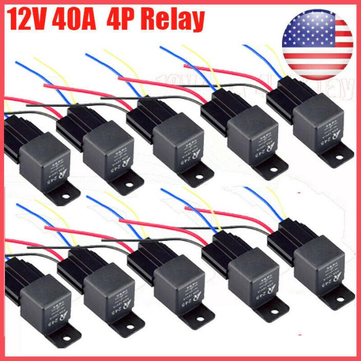 10* 12V 30/40A Fuse Relay Switch Harness Set SPST 4Pin 14 AWG Hot Wires US Stock