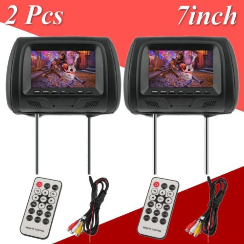 2X 7inch HD TFT-LCD Vehicle Headrest TV Monitors w/ Speakers IR 16:9 300:1 FG YS