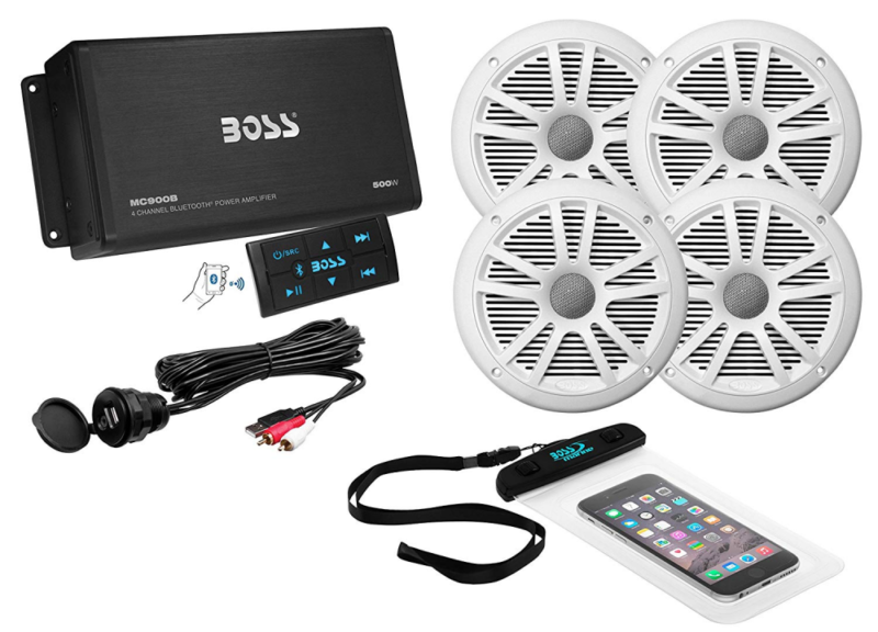BOSS Audio ASK904B.64 Marine 500 Watt 4 Channel Amplifier / 6.5 Inch Speaker Blu