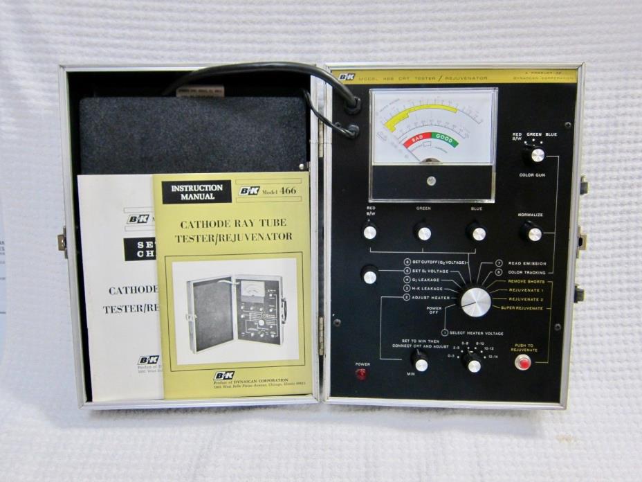 B&K Model 466 CRT Cathode Ray Tube Tester / Rejuvenator With 8 Adapter Sockets