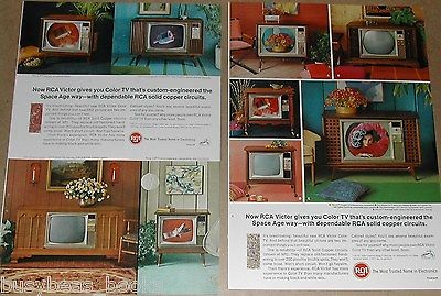 1966 RCA TV advertisement pages x2, Early RCA Color Television sets