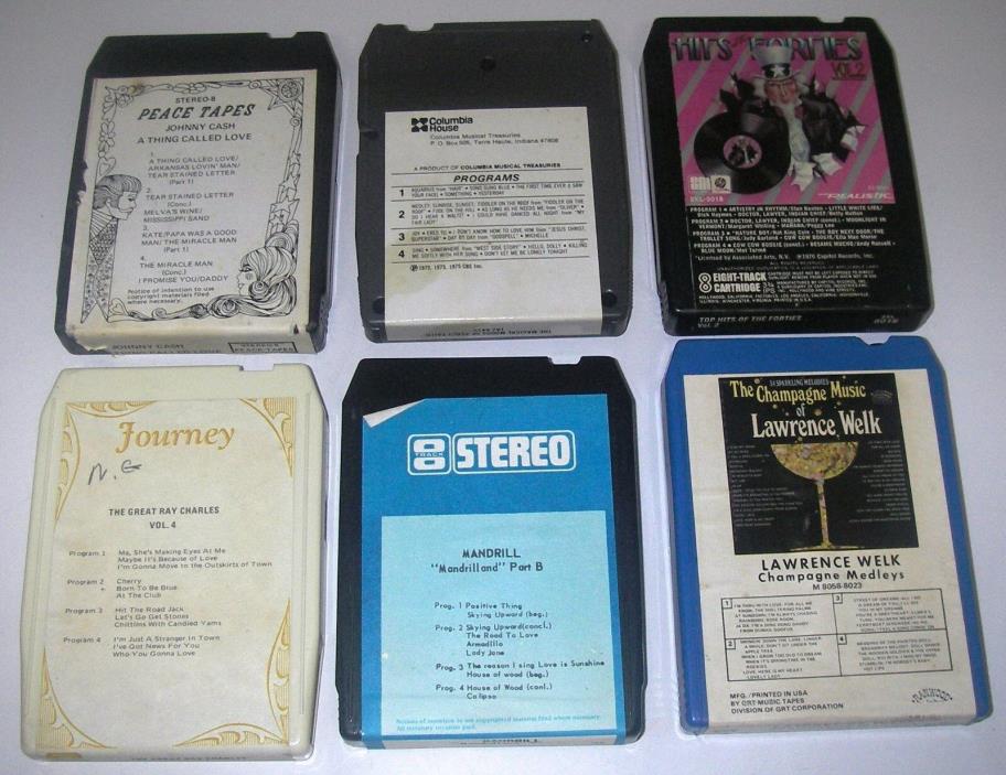 Lot of 6 8-Track Tape Ray Charles Johnny Cash Lawrence Welk Percy Faith Untested