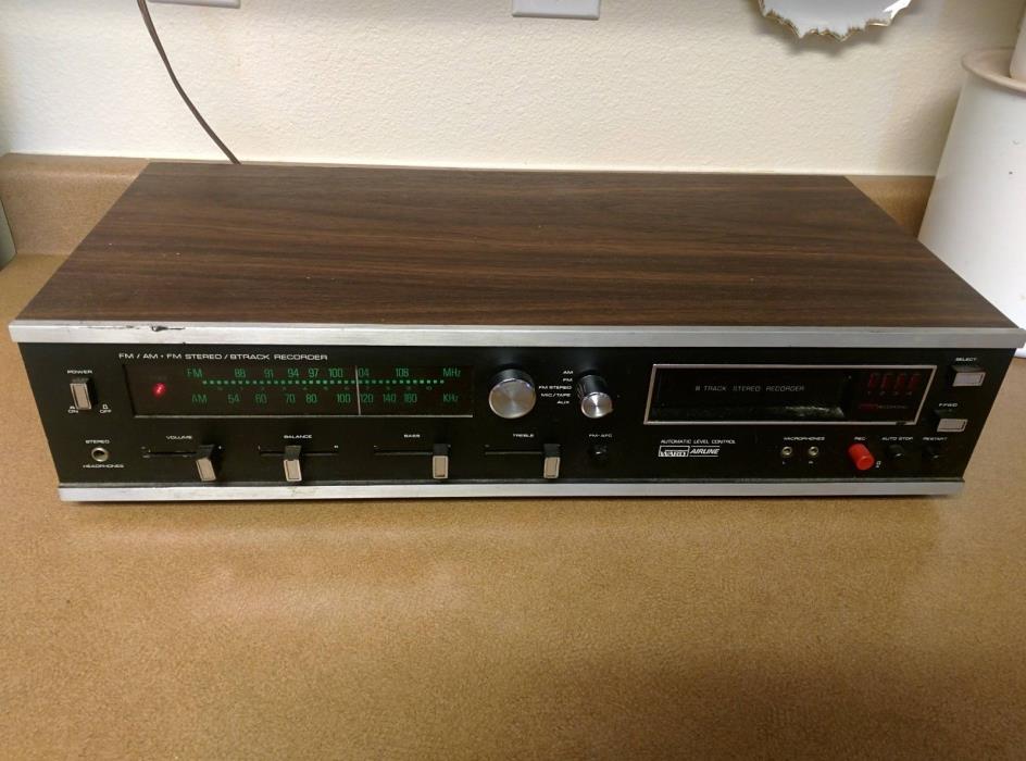 FM/AM  Stereo Receiver 8 Track Tape Recorder Montgomery Ward Airline