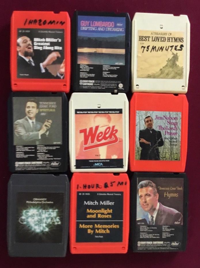9 Vintage 8 track cassette tapes incl Mitch Miller  Welk Tennessee Ernie Ford