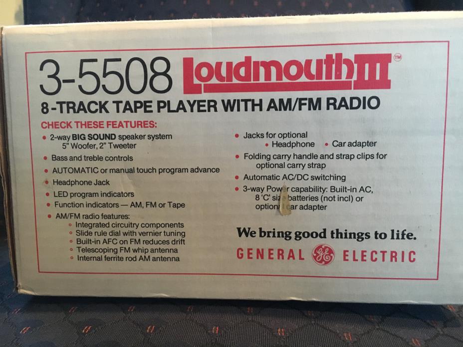 NOS vintage GE General Electric AM/FM Radio 8 Track Player Loudmouth III 3-5508