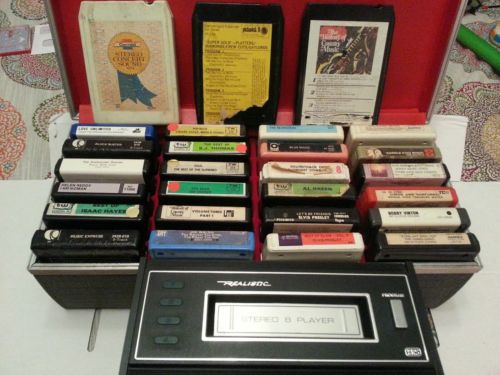 REALISTIC 8 TRACK PLAYER TR-168 WOOD CASE w/27 Tapes/W case(WORKS GREAT )