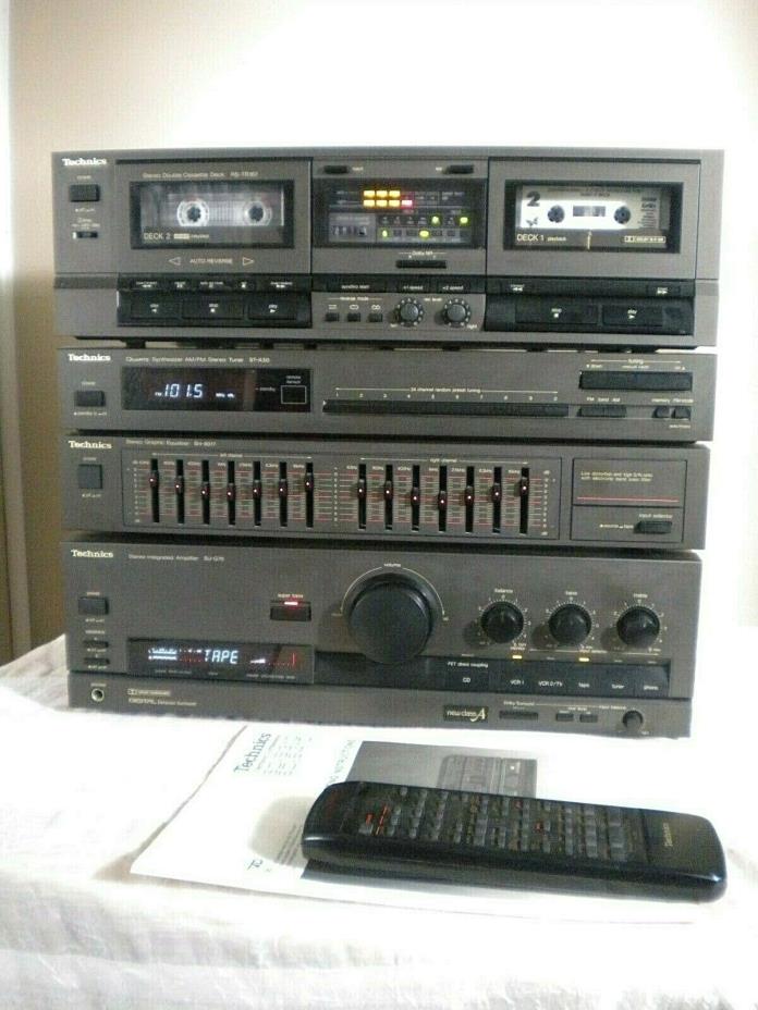 Vintage Technics Stereo System Amp, EQ, Tape Deck, Tuner with Remote and Manual
