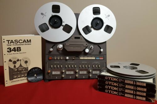 TASCAM 34B Teac Professional 4 Track Reel To Reel Plus Manual & Tapes