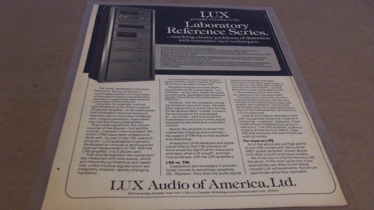 Lux Audio of America Laboratory Reference Series 1970's Equipment Ad - Laminated