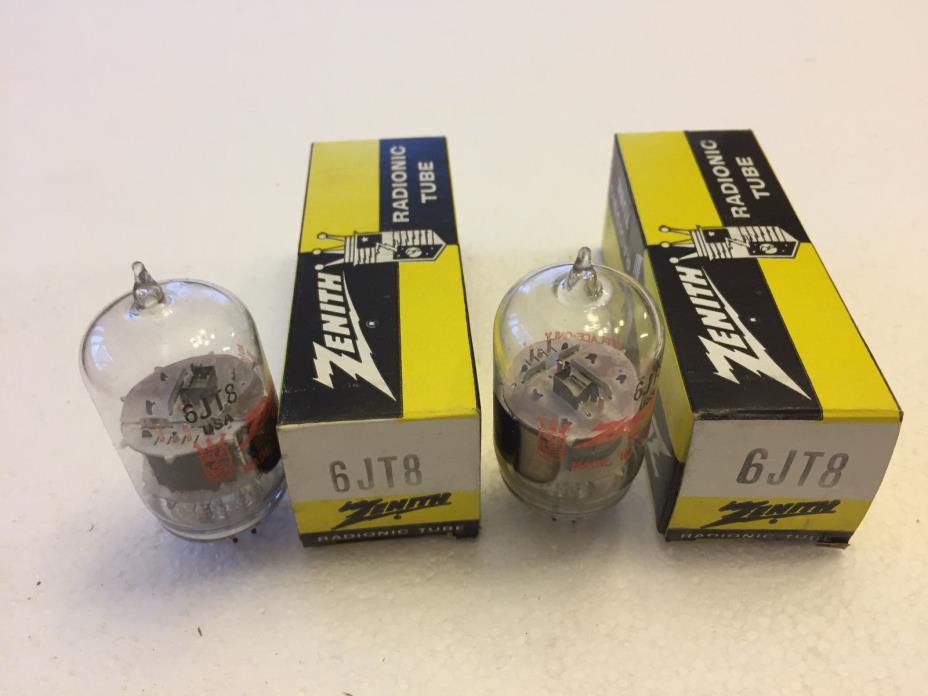 Pair of Zenith brand 6JT8 Clear Top New Unused Vacuum Tubes