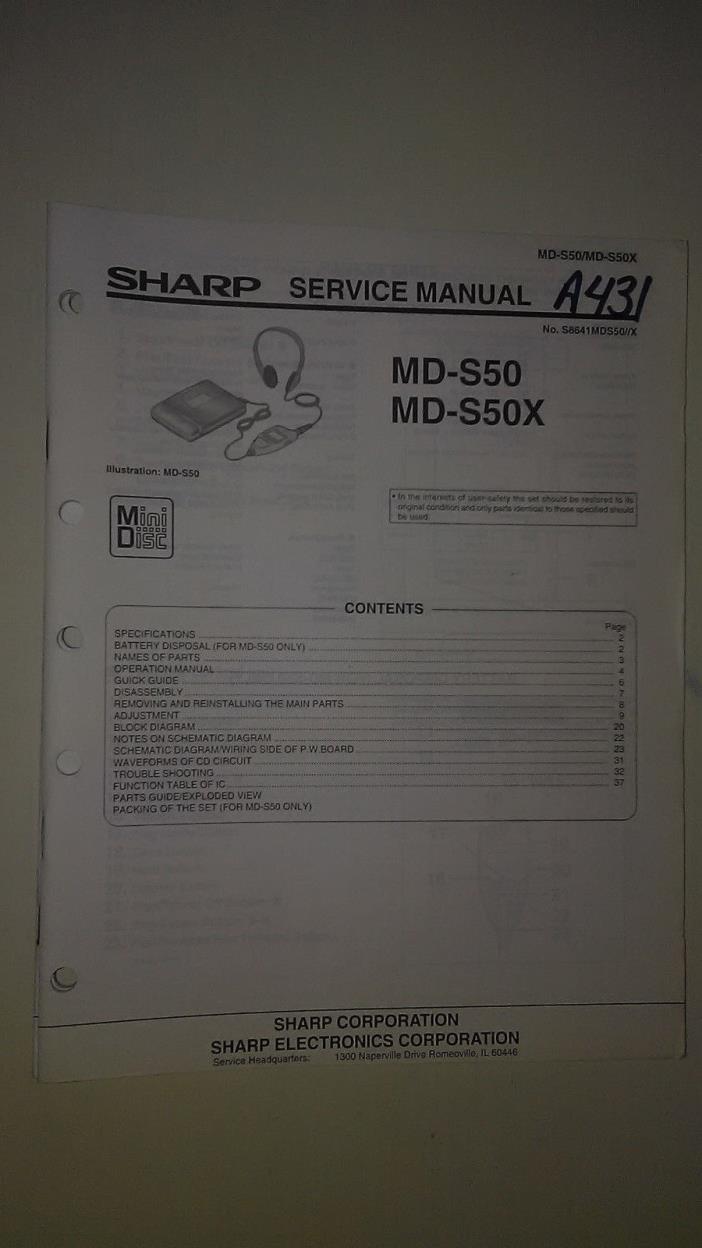 Sharp md-s50 x service manual original repair book stereo mini disc player
