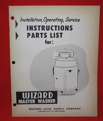Vintage Wizard Master Washer 1950's Instructions / Parts Manual 2J2305 / 2J2306