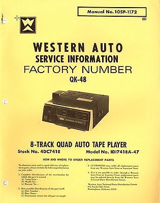 Western Auto, 8-Track Auto Tape Player, Service Information Factory No. QK-48