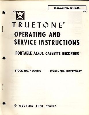 Truetone Portable AC/DC Cassette Recorder Operating & Service Information