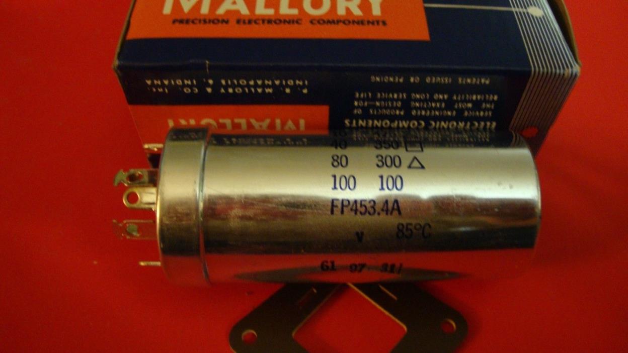 Vintage Mallory Capacitor FP453.4A  4 SECTION CAN 10@475, 40@350, 80@300,100@100