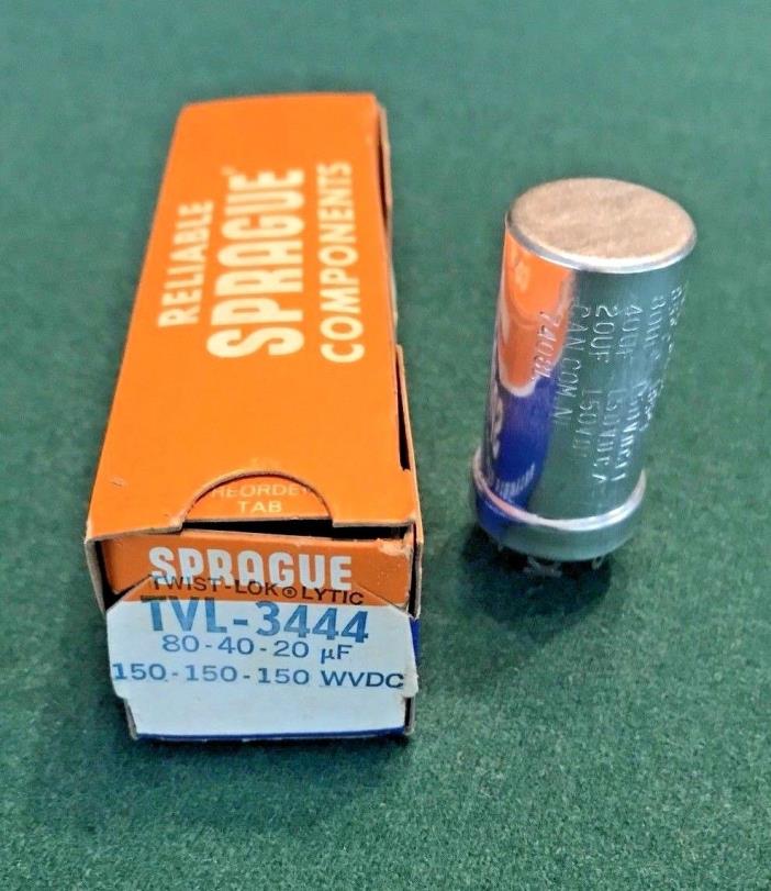Sprague TVL-3444 Electrolytic Can Capacitor 80-40-20 uF 150-150-150 WVDC NOS