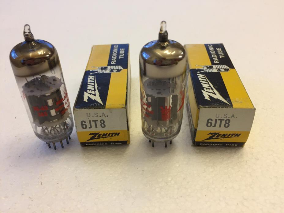Pair of Zenith brand 6JT8 Mirror Top New Unused Vacuum Tubes