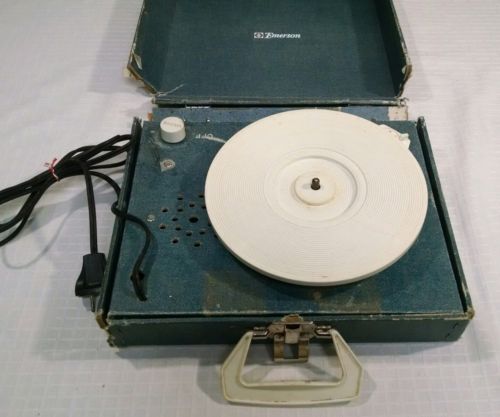 Vintage Emerson Portable Record Player Blue Collectible
