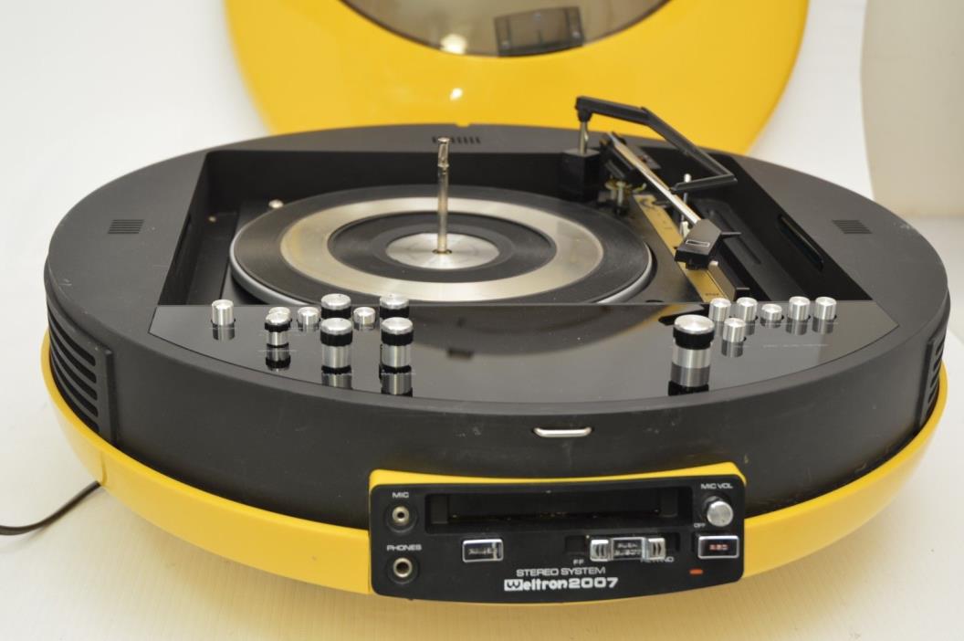 Weltron 2007 Space Design Stereo Turntable YELLOW 8 track w/ Original BOX