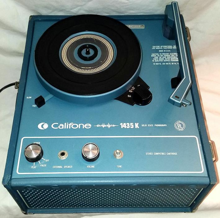 Vintage 4 Speed Classroom Turntable Blue CALIFONE 1435K Vinyl Phonograph Record