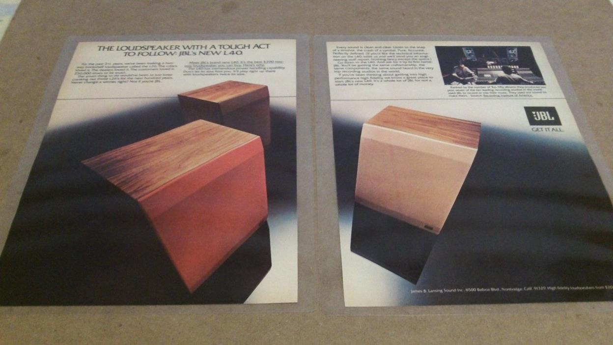 JBL's L40 Speaker - A Tough Act to Follow 1970's ad - Laminated for Preservation