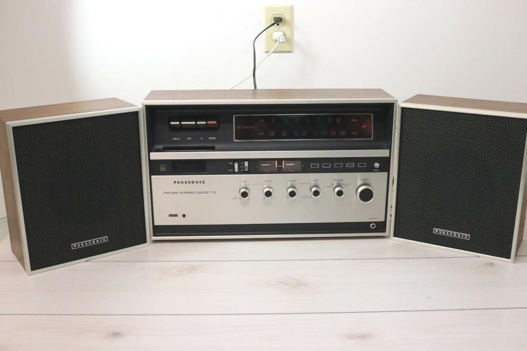 Vintage Panasonic FM/AM Bookshelf Stereo Cassette W/ Speakers RS-280S Wood Grain