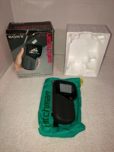 Vintage Sony Watchman Handheld Pocket TV Model FD-280 with box and bag strap