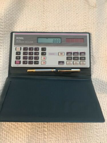 Vintage Royal CBC 80 Solar / Battery Checkbook  Calculator Pen Set