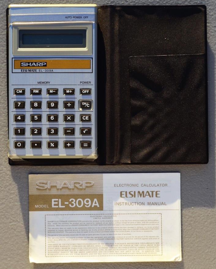 VTG Sharp EL-309A LCD Electronic Calculator w/ Case & Instruction Manual