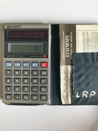 Vintage Sharp ElsiMate EL-326A Solar Powered Pocket Calculator w/ Case