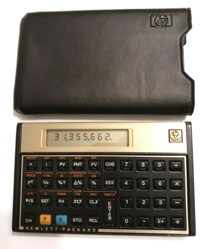 Vtg Hewlett-Packard HP 12C Pocket Financial Calculator w/Original Case USA EUC