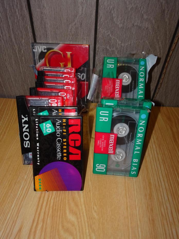 Lot of 17 New Blank Cassettes 60 & 90 Min Type I Normal Bias Sony Maxell JVC RCA