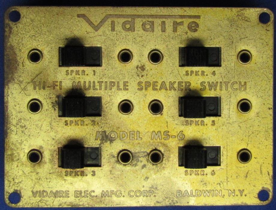 VIDAIR Hi-Fi Multiple Speaker Switch Model MS-6 6 Amp 125 Volt 3.25