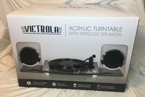 Turntables Victrola Modern Acrylic 2-Speed Bluetooth 40-Watt Wireless Speakers,