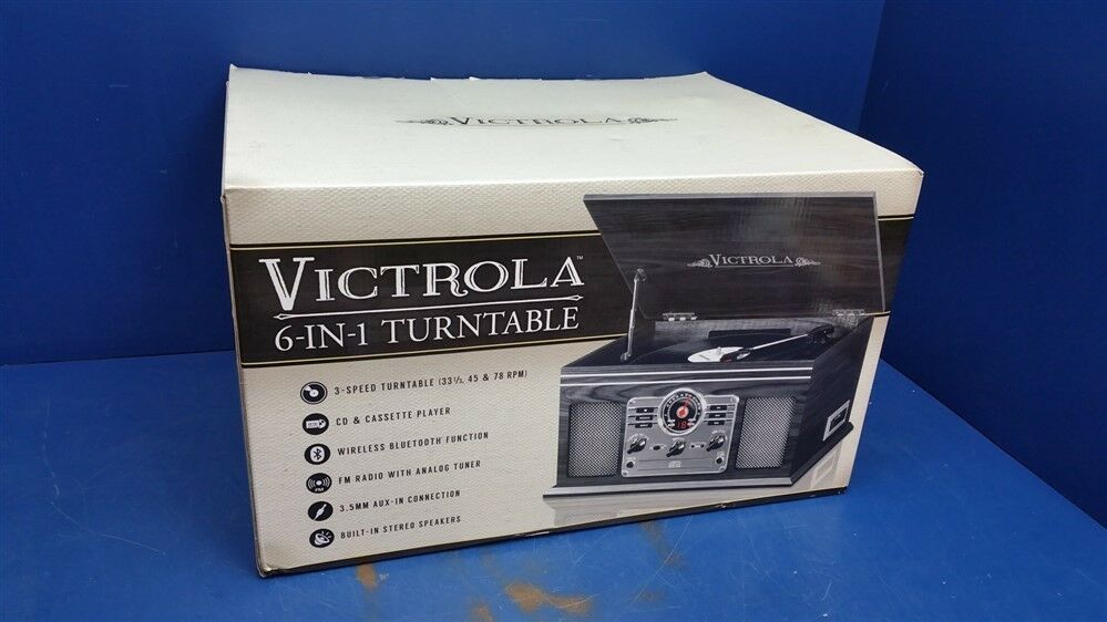 Victrola Nostalgic Classic 6-in-1 Bluetooth Turntable Entertainment Center Grey
